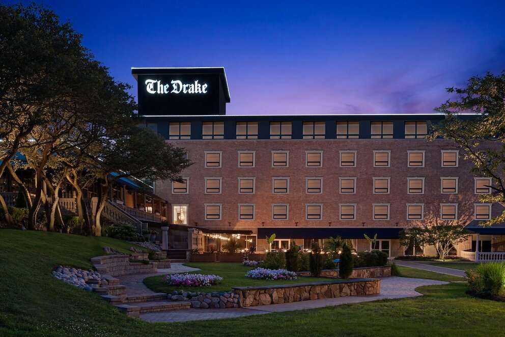 Exterior Patio of our Oak Brook hotel at Night