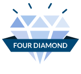 a diamond with white text